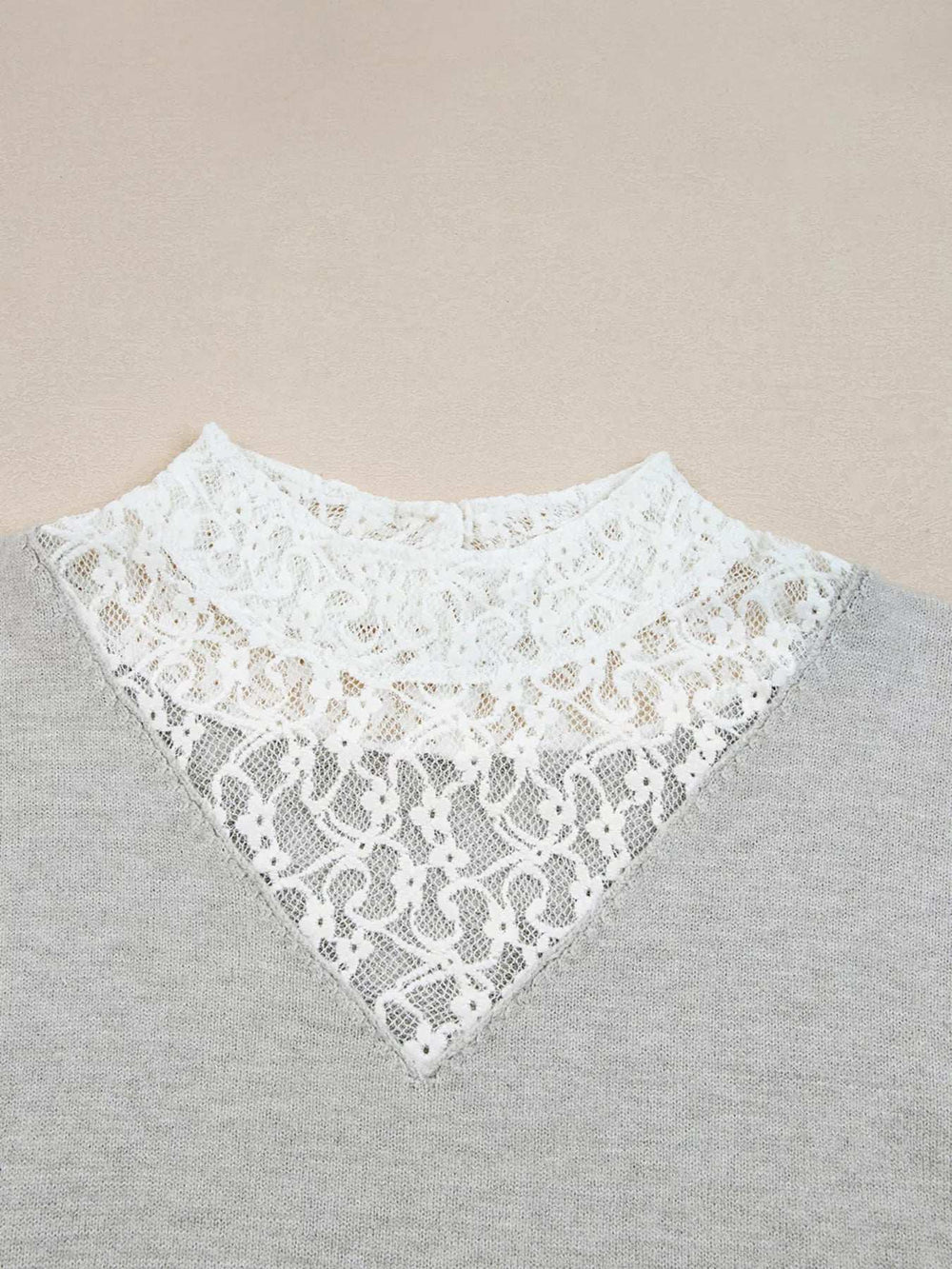Button Keyhole Lace Patchwork Drop Shoulder Sweater - Trendsi - Flyclothing LLC