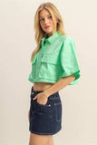 HYFVE Front Pockets Poplin Collared Neck Crop Shirt - Trendsi - Flyclothing LLC
