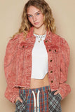 POL Raw Hem Button Up Cropped Denim Jacket - Trendsi - Flyclothing LLC