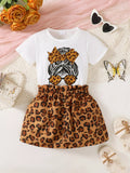 Children's Leopard Graphic Tee & Skirt Set - Trendsi - Flyclothing LLC