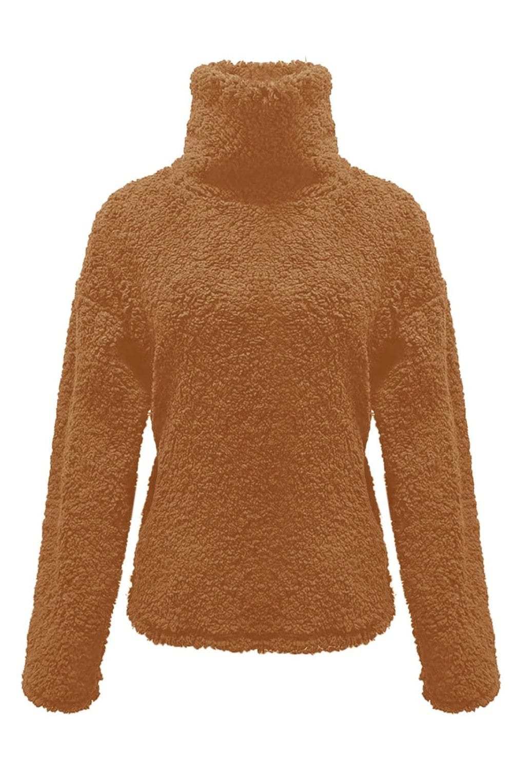 Fuzzy Turtleneck Long Sleeve Sweatshirt - Trendsi - Flyclothing LLC