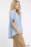 Umgee Stripe Collared Oversized Top - Trendsi - Flyclothing LLC