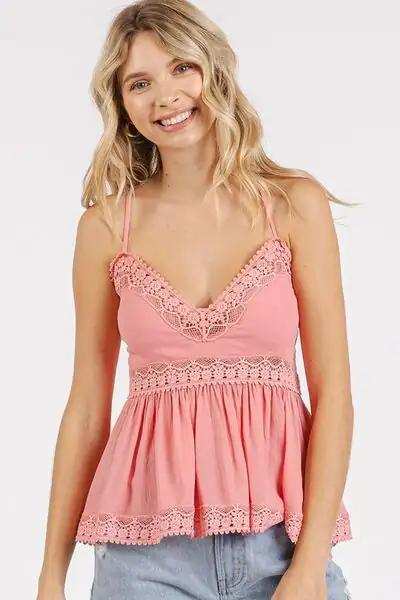 Mittoshop Crisscross Back Lace Detail V-Neck Cami - Trendsi - Flyclothing LLC
