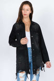 American Bazi Distressed Frayed Hem Denim Jacket - Trendsi - Flyclothing LLC
