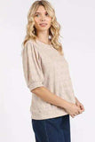 Mittoshop Fan Shell Texture Short Puff Sleeve Knit Top - Trendsi - Flyclothing LLC