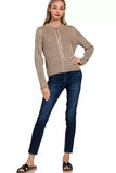 Zenana Ribbed Two Tone Zip Up Sweater Cardigan - Trendsi - Flyclothing LLC