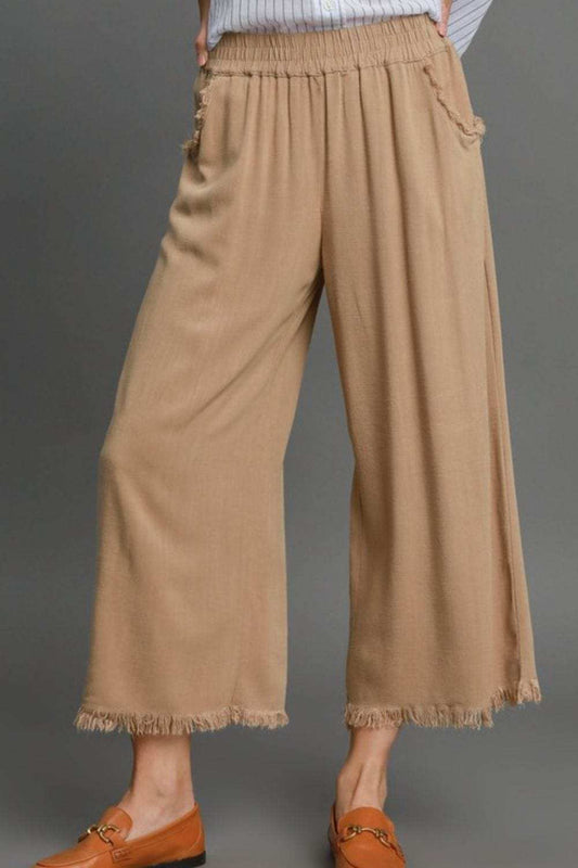 Umgee Full Size Linen Blend Elastic Waistband Wide Leg Pants Plus Size - Trendsi - Flyclothing LLC
