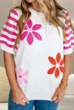 Flower Pattern Round Neck Half Sleeve Knit Top - Trendsi - Flyclothing LLC