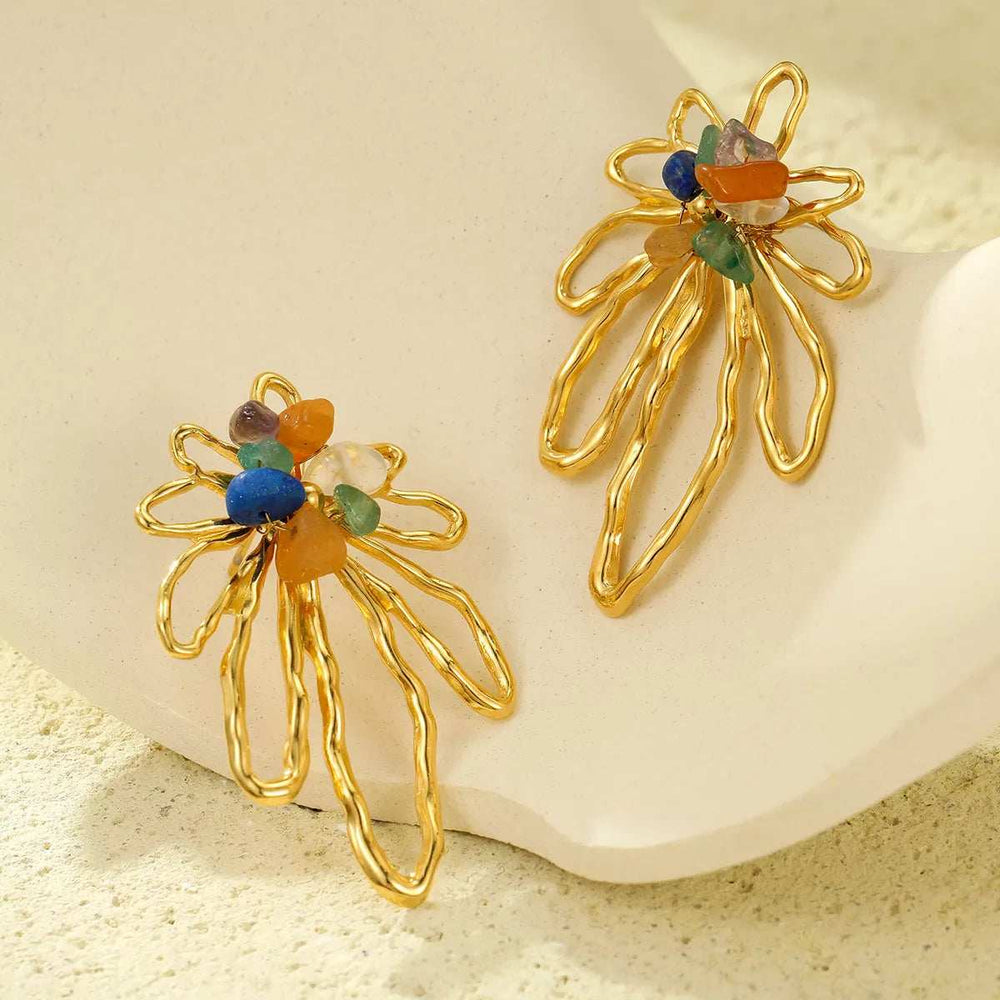 18K Gold-Plated Natural Stone Flower Earrings - Trendsi - Flyclothing LLC