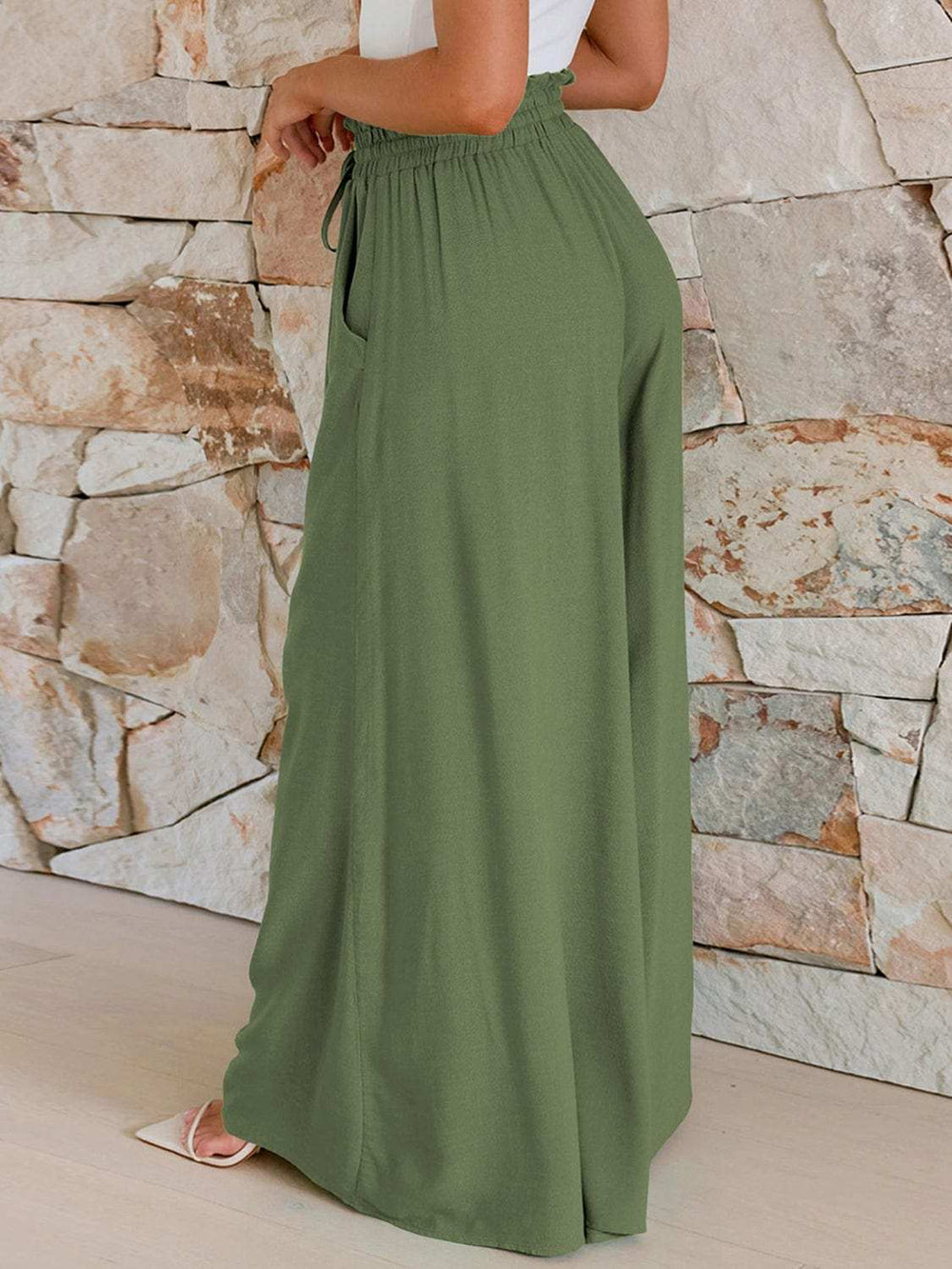 Drawstring Wide Leg Pants with Pockets - Trendsi - Flyclothing LLC