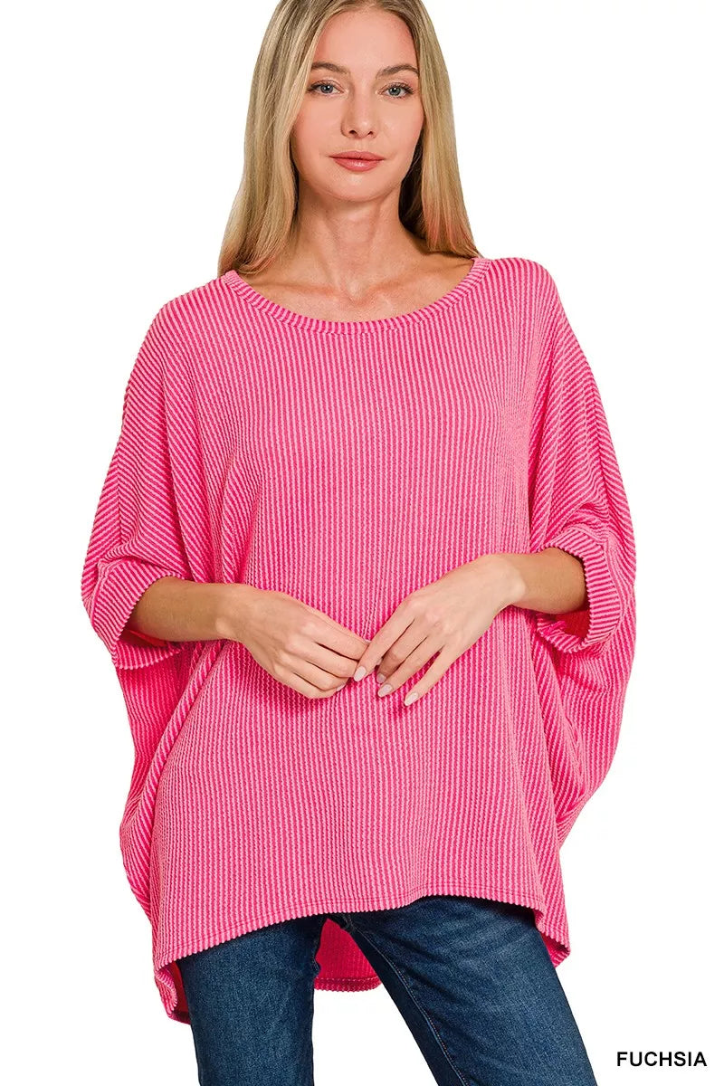Zenana Raised Rib Bat Sleeve Top - Trendsi - Flyclothing LLC