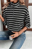Striped Half Zip Long Sleeve Top - Trendsi - Flyclothing LLC