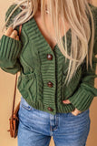 Cable-Knit Button Down V-Neck Cardigan - Trendsi - Flyclothing LLC