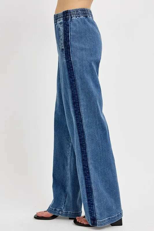 RISEN Full Size Elastic Waist Wide Leg Jeans Plus Size - Trendsi - Flyclothing LLC