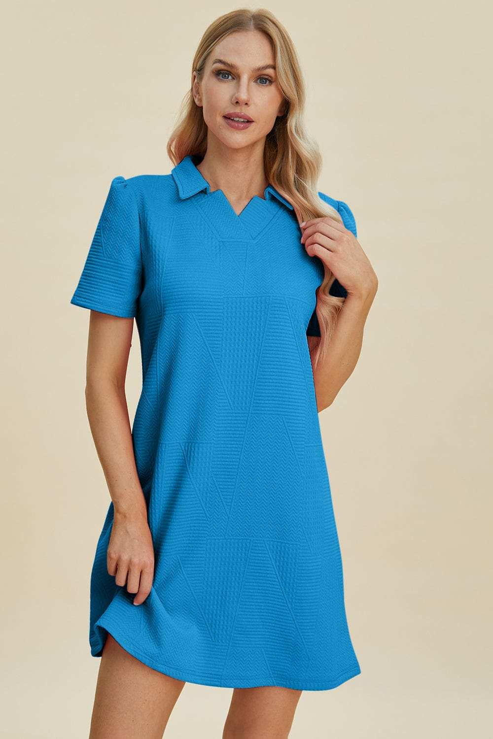 Double Take Full Size Texture Short Sleeve Dress - Trendsi - Flyclothing LLC