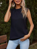 Lace Detail Ruched Round Neck Tank - Trendsi - Flyclothing LLC