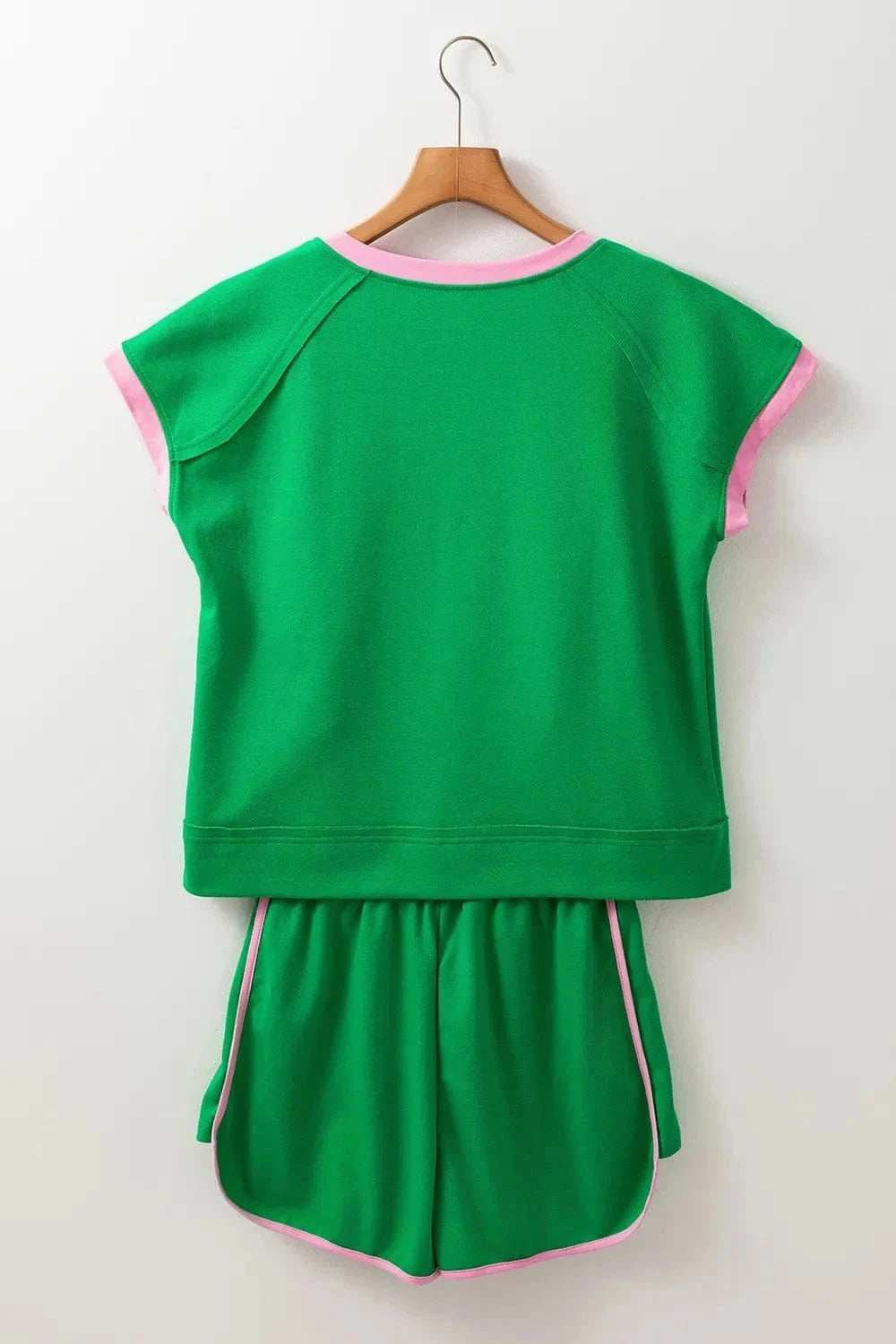 Two Tone Contrast Textured Crewneck Tee and Shorts Set - Trendsi - Flyclothing LLC