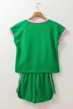 Two Tone Contrast Textured Crewneck Tee and Shorts Set - Trendsi - Flyclothing LLC