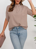 Printed Tie Neck Half Sleeve Blouse - Trendsi - Flyclothing LLC