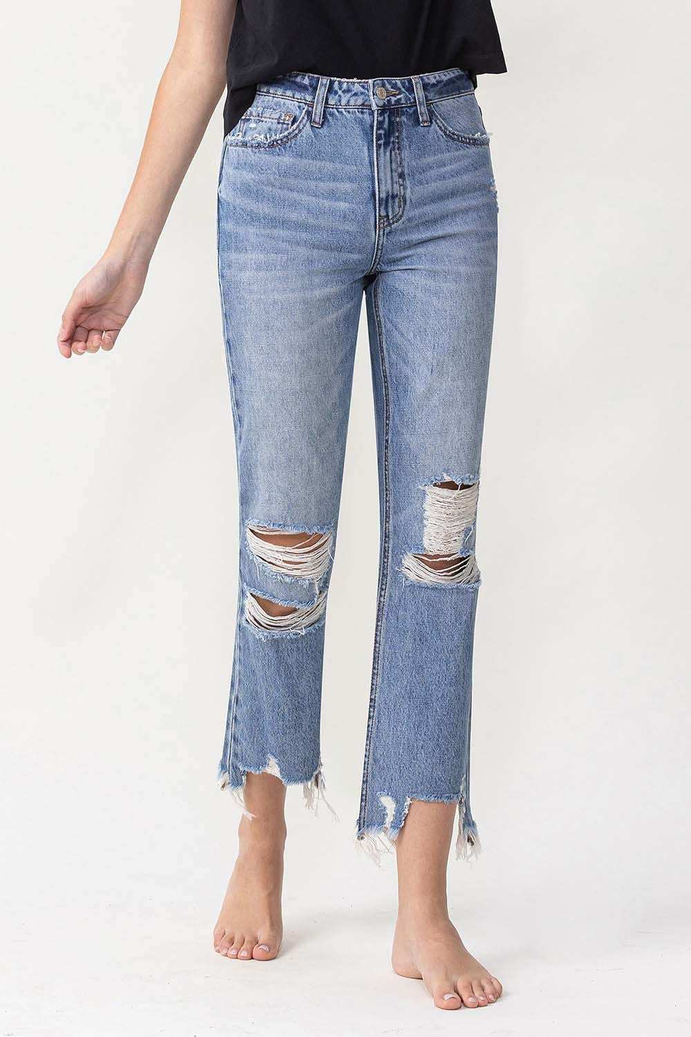 Lovervet High Rise Distressed Straight Jeans - Trendsi - Flyclothing LLC