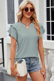 Eyelet Notched Flutter Sleeve T-Shirt - Trendsi - Flyclothing LLC