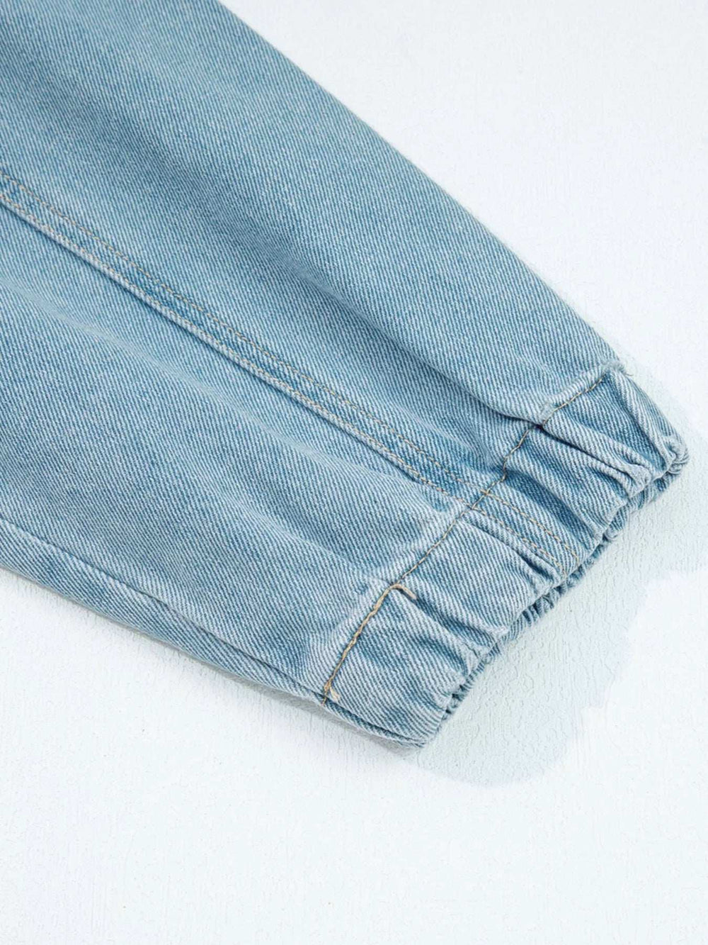 Elastic Edge Collared Zip Up Denim Jacket With Pocket - Trendsi - Flyclothing LLC