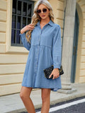 Tiered Button Up Long Sleeve Denim Dress - Trendsi - Flyclothing LLC