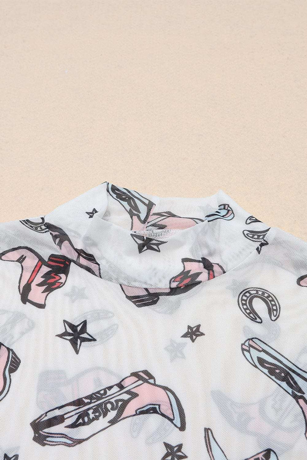 Printed Mock Neck Long Sleeve Bodysuit - Trendsi - Flyclothing LLC