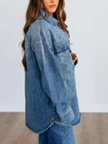 Snap Down Dropped Shoulder Denim Jacket - Trendsi - Flyclothing LLC