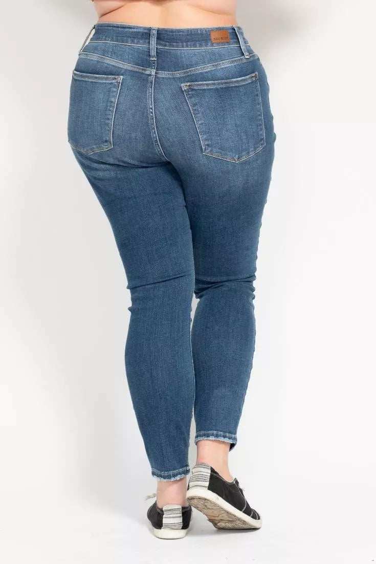 Judy Blue Full Size High Rise Button Fly Skinny Jeans Plus Size - Trendsi - Flyclothing LLC
