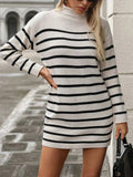 Striped Mock Neck Long Sleeve Mini Dress - Trendsi - Flyclothing LLC