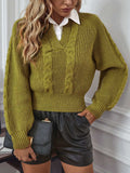 Cable-Knit Collared Neck Faux Layered Sweater - Trendsi - Flyclothing LLC