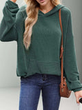 Double Take Textured Kangaroo Pocket Long Sleeve Hoodie - Trendsi - Flyclothing LLC