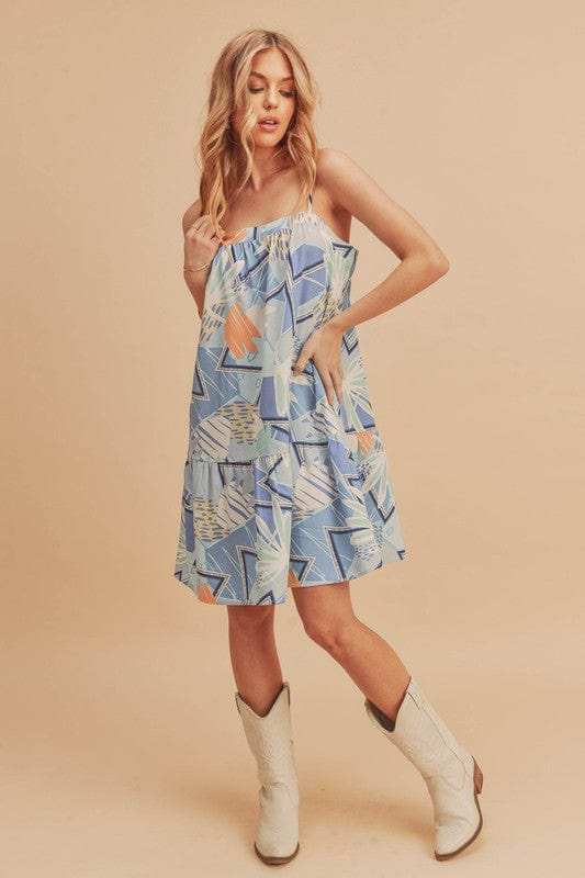 Aemi + Co Printed Ruffled Hem Square Neck Mini Cami Dress - Trendsi - Flyclothing LLC
