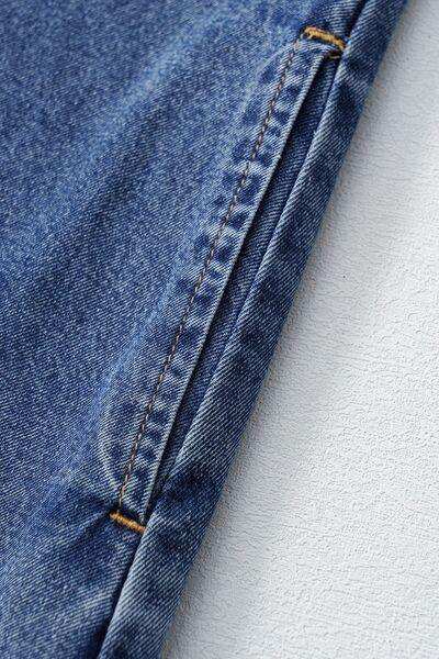 Short Sleeve Collared Patched Pocket Denim Mini Dress - Trendsi - Flyclothing LLC