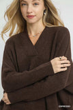 Umgee V-Neck Sweater with Wide Trim Detail - Trendsi - Flyclothing LLC