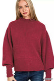 Zenana Balloon Sleeve Mock Neck Sweater - Trendsi - Flyclothing LLC