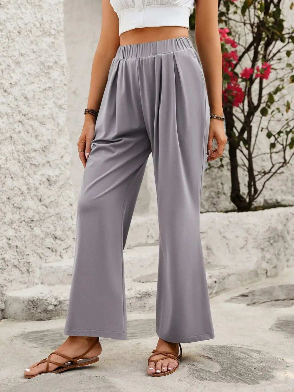 Elastic Waist Wide Leg Pants - Trendsi - Flyclothing LLC