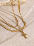 18K Gold-Plated Three-Layered Cross Necklace - Trendsi - Flyclothing LLC