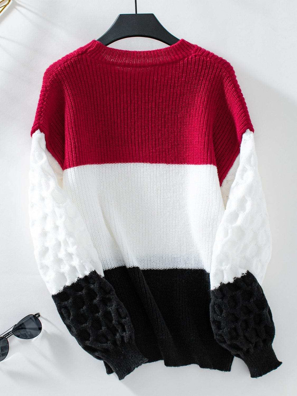 Color Block Round Neck Long Sleeve Sweater - Trendsi - Flyclothing LLC