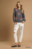 Umgee Single Flower Stem Jacquard Sweater - Trendsi - Flyclothing LLC
