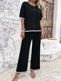 Contrast Trim Round Neck Top and Pants Set - Trendsi - Flyclothing LLC