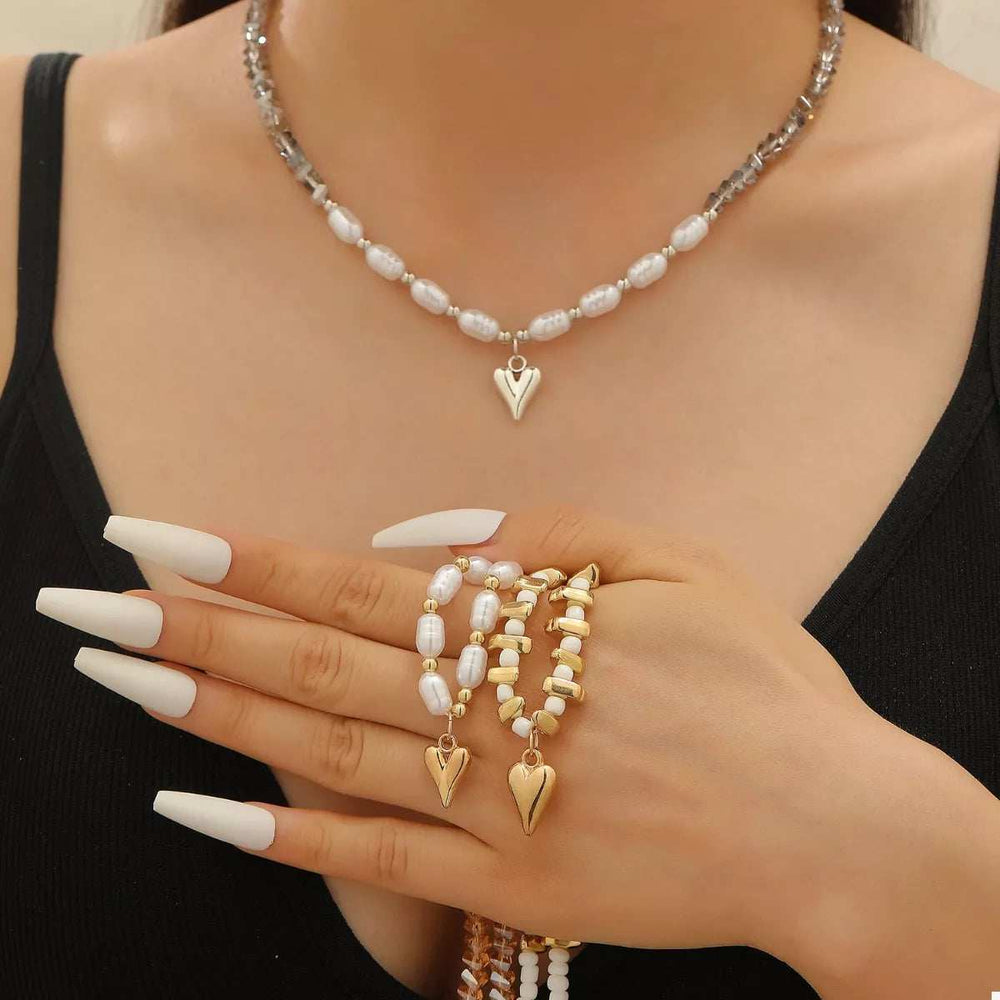 Pearl & Heart Pendant Necklace - Trendsi - Flyclothing LLC