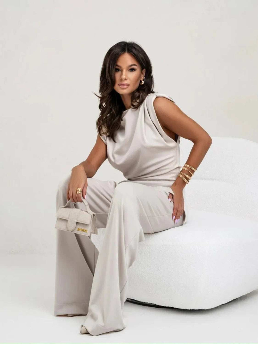 Slit Ruched Top and Wide Leg Pants Set - Trendsi - Flyclothing LLC