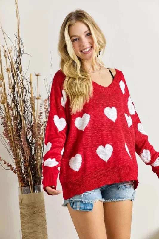 ADORA Full Size Heart V-Neck Knit Top Plus Size - Trendsi - Flyclothing LLC