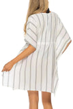 Drawstring Striped V-Neck Cover-Up - Trendsi - Flyclothing LLC