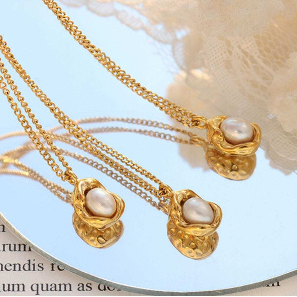 18K Gold-Plated Pearl Pendant Necklace - Trendsi - Flyclothing LLC