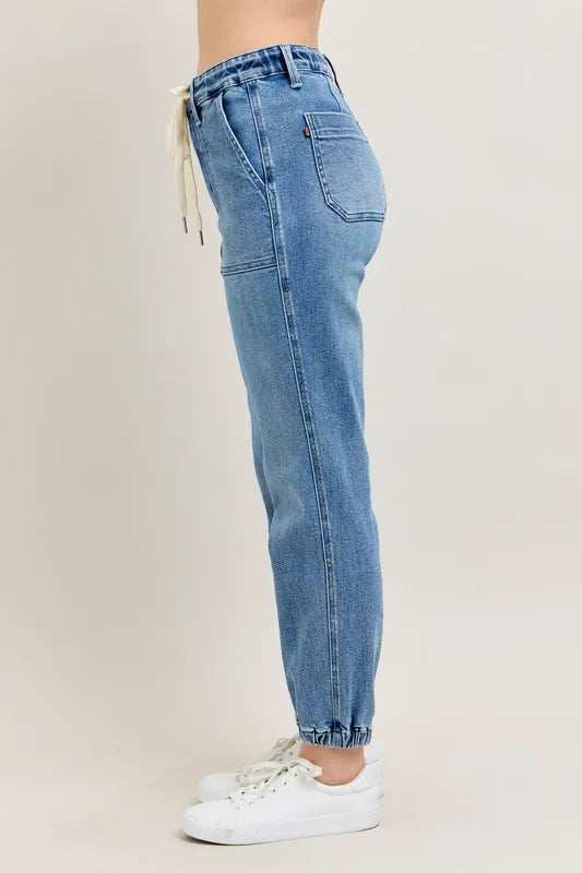 Judy Blue Full Size High Waist Denim Jogger Plus Size - Trendsi - Flyclothing LLC