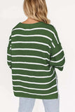 Stripe Drop Shoulder Side Slit Knit Top - Trendsi - Flyclothing LLC