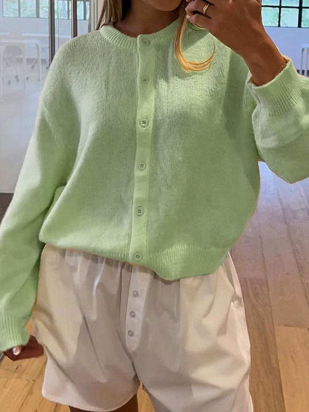 Button Down Long Sleeve Cardigan - Trendsi - Flyclothing LLC